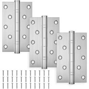 Ball Bearing Door Hinges, 5 x 3 Inches Door Hinges with Commercial Grade Stainless Steel, Square Corner with Extra Thick 3mm, Heavy Duty and No Squeak, Non Removable Pin, Brushed Nickel, 3 Pack