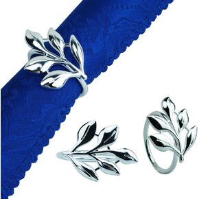 Silver Napkin Rings Set of 6, Napkin Rings Set Metal Napkin Holders Buckle for Cloth Napkins for Wedding, Easter, Banquet, Tea Party, Birthday, Thanksgiving Dining Table Decor (Leaf Shaped).