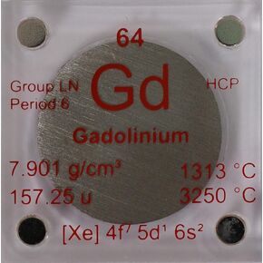 قرص غادولينيوم (Gd) معدني مقاس 24.26 ملم نقي بنسبة 99.9% مع علبة أكريليك للتجميع أو التجارب in Kuwait