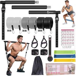 Pilates Bar Kit with Resistance Bands, Upgraded Multifunctional Screw Yoga Pilates Bar with Metal Adjustment Buckle, Portable Home Gym Pilates Bar for Women Men Full Body Workout Equipment Black