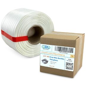 IDL Packaging Refill for 1/2" Woven Cord Strapping Kits for Packaging Strapping - 1/2" x 3900' Woven Cord Strapping Roll of 6" x 3" Core Size and 1000 of 1/2" Phosphate Buckles