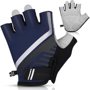 Bike Cycling Gloves Men Women, Anti-Slip Shock-Absorbing Mountain Bike Gloves, Breathable Bicycle Gloves with Reflective Strips, Portable Half Finger Riding Gloves