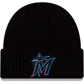 New Era Miami Marlins Beanie Mens Womens Cuffed Knit Winter Hat, Stretch Fit, Black, One Size