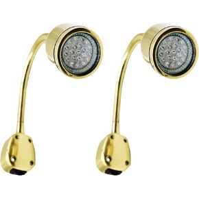 MARINE CITY Brass Flexible Gooseneck LED Cabin Reading Light with Shade | Diameter 1-7/16 Inches | Ideal for Marines, Boats, Yachts, Ships - 2 Pcs