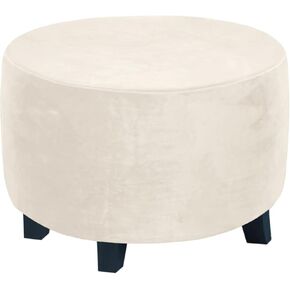 Round Ottoman Covers, High Stretchy Ottoman Slipcover Protector for Footrest Foot Stool Furniture Soft Plush Velvet Ottoman Covers with Elastic Bottom (Navy, Medium)