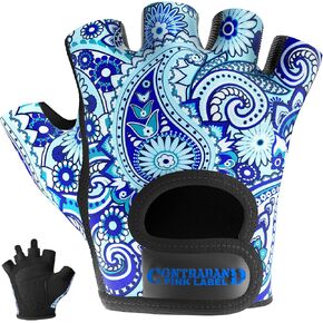5387 Womens Design Series Paisley Print Lifting & Rowing Gloves (Pair) - Lightweight Vegan Medium Padded Microfiber Amara Leather w/Griplock Silicone