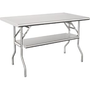 HARDURA Folding Stainless Steel Table 30X48 Inches with Adjustable Undershelf and Galvanized Legs NSF Commercial Portable Folding Prep Table for Restaurant Kitchen Home and Hotel