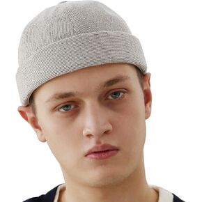 UNDERCONTROL Seersucker Brimless Stripe Sailor Fisherman Leon Hat Rolled Cuff Harbour Skull Docker Beanie Cap for Men & Women