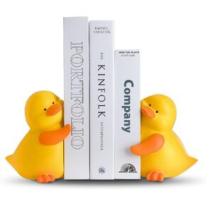 نهايات الكتب المزخرفة على شكل بط ساحر، نهايات كتب من الراتنج للأرفف، سدادات كتب لطيفة لديكور مكتب المكتب المنزلي، 8 بوصات، أصفر