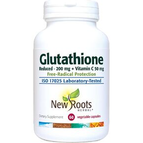 NEW ROOTS HERBAL Glutathione Supplement, 200 mg Reduced + Vitamin C (60 Veg Caps) | Free-Radical Protection| Gluten Free, Non-GMO.