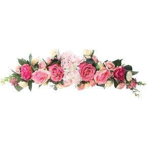 26in Artificial Rose Flower Swag, Pink Hydrangea Peony Garland Decorative Swag with Green Leaves, Fake Floral Swag for Wedding Arch Front Door Wall Decor(#1)