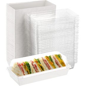 Dicunoy 100 Pack Sandwich Boxes with Clear Lids, Paper Food Boxes, Rectangle To Go Food Tray for Sushi, Swiss Roll Cake, Sandwich, Cookie, Fruits, Hot Chocolate Bombs, Hot Dog