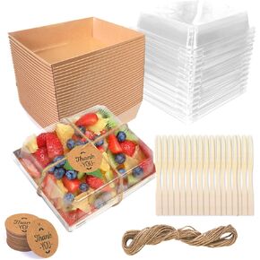 50Pack 5.8x4.9 Inches Charcuterie Boxes with Clear Lids Kraft Paper Bakery Dessert Sandwich Box Disposable Food Take Out Containers for Cookies Donuts Muffins Salad Brown (Style 1)
