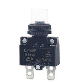KUOYUH 88 Series 3, 5, 7, 8, 10, 12, 13, 15, 16, 20, 25, 30 Amp DC Circuit Breaker Push-Button Reset with Quick Connect Terminals and Transparent Waterproof Button Cover (25A)