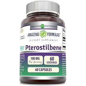 Amazing Formulas Pterostilbene Supplement | 100 Mg per Serving | 60 Capsules | Non-GMO | Gluten Free | Made in USA