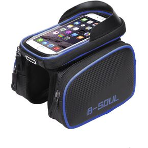 Bike Frame Bag, Bike Saddle Phone Holder, Waterproof Bicycle Front Top Tube Pouch Cycling Crossbar Touchscreen Stroage Bag Fit Cell Phone Smartphones Below 6.2''