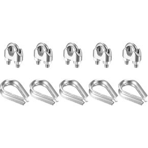 uxcell Wire Rope Cable Clip Kit for M8, Included Rope Clamp 5Pcs and Thimble Rigging 5Pcs, 304 Stainless Steel U Bolt Saddle Fastener