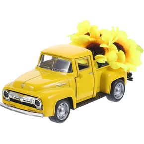 BESPORTBLE Yellow Truck Ornament Desktop Decor Christmas Metal Car Party Table Truck Tiered Tray Truck Decor Metal Car Craft Metal Pickup with Flowers Farmhouse Table Truck Layered Tray Decor