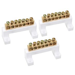 uxcell Copper Screw Terminal Block Connector Bar 100A Single Row Bridge Shape Ground Wire 7 Positions 3 Pcs
