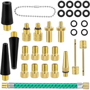32pcs Bicycle Valve Adapter Set, Brass Bike Tire Inflator Adapter Air Hose Adapter Tire Valve Pump Needle Adapter for Bikes Sports Balls Balloon Inflatable Device for Presta Schrader