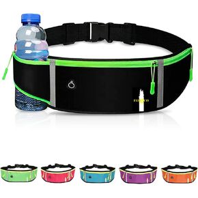 FREEWAYMultifunction Running Bag - Sports belt - Training Belt with Water Bottle Holder - Sports Belt with Zipper - for Men and Women (BLACK)