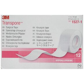 3M Transpore Surgical Tape, 1" x 10 yds, Case of 12 Rolls