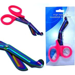 Heavy Duty Fluoride Coated Nurse Doctor Medical Paramedic Trauma Shears Scissors 7.25" (A2ZSCILAB) (PINK MULTI COLOR BLADE)