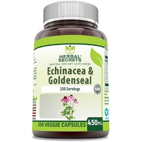 Herbal Secrets Echinacea & Goldenseal Root Supplement | 450 Mg Per Serving | 250 Veggie Capsules | Non-GMO | Gluten-Free | Made in USA (250 Veggie Capsules)