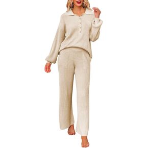 Viottiset Women's 2 Piece Outfits Knit Sweater Lounge Set Long Sleeve Casual Sweatsuit
