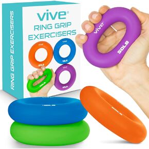 Vive Hand Strengthener Grip Ring (6 Pack) - Forearm Ring Hand Exercisers - Silicone Squeezer Gripper for Muscle Strengthening Training Tool - Arthritis Finger Physical Therapy PT Kit Trainer