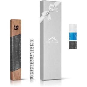 A&S Mezuzot Mezuzah Case for Door, Handcrafted Resin and Oak Wood mezzuza with scroll, Weatherproof Easy Peel and Stick Installation for Home Blessing and Protection (White, 6 Inches)