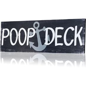 POOP DECK Sign Nautical Nursery Wall Decor Rustic Beach Bathroom Wood Sign Nautical Boat Decor Ocean Coastal Theme Decorations for Home Hanging Wood Sign for Ocean Bathroom 15.7 x 5.9 Inch (Blue)