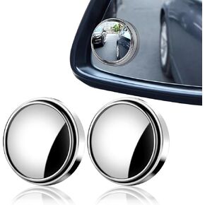 2 قطعة مرآة عكسية فائقة الوضوح قابلة للتعديل بزاوية 360 درجة، مرآة عاكسة محدبة زجاجية دائرية ذاتية اللصق عالية الوضوح مقاس 2.32 بوصة × 0.59 بوصة، مناسبة لمعظم الموديلات (فضي) in Kuwait