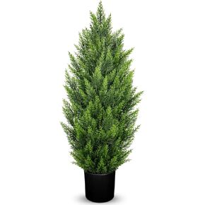 Briful 5ft. Artificial Cedar Trees Faux Topiary UV Resistant Potted Floor Plant Fake Shrubs Cypress Tree for Home Decor Porch Indoor Outdoor Garden Patio