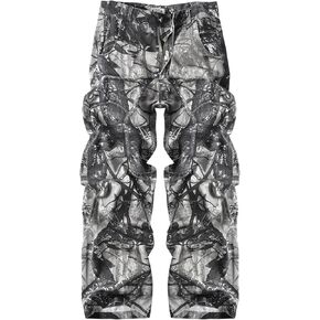 Men's Camo Cargo Pants, Tactical Baggy Multi Pockets Straight Wide Legs Denim Work Military Trousers