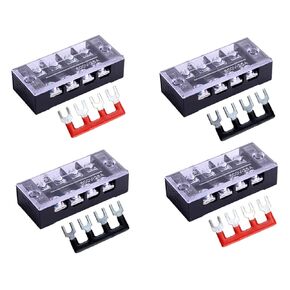 8pcs/ 4 Sets 4 Positions Dual Row 600V 25A Screw Pure Copper Terminal Strip Blocks with Cover + 400V 25A 4 Positions Pre-Insulated Terminal Barrier Strip