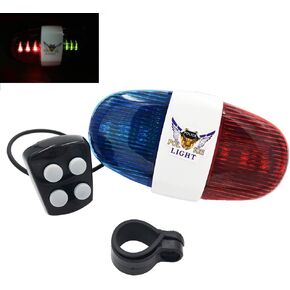 Estiq New Police 4-Melody Bicycle Power Horn Siren, 6-LED Strobe Blue and Red Bicycle Safety Light