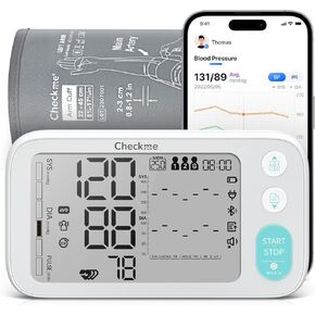 Checkme Blood Pressure Monitors for Home Use, Automatic Digital BP Machine with Bluetooth, Dual Display with 7 Days Trends, XL Size Cuff 8.7-17.7˝, 2 * 250 Storage, Dual Power Supply, Voice Broadcast