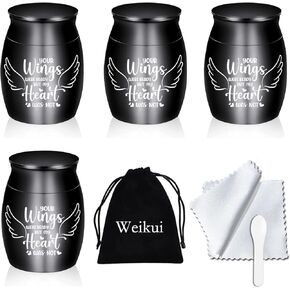 Small Cremation Keepsake Urns for Human Ashes - Set of 4 - Beautiful Mini Keepsake Sharing Urns to Honor Your Love One -Your Wings were Ready My Heart was Not (4Pcs Black)