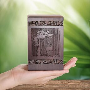 Cremation Urns for Human Ashes Adult Male Female, Wooden Carved Deer Urns Box and Casket for Ashes Men Women Child, Pets Cat Dog Urn, Burial Funeral Memorial Urns for Ashes