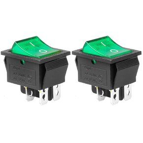 QTEATAK KCD4 2Pcs DC 12V-24V 30A DPST 4-Pin 2 Position ON/Off Boat Rocker Toggle Switch with Green LED Light (Only for DC12-24V)