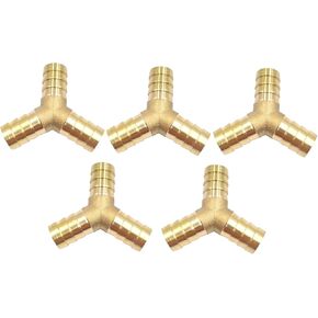 5pcs 1/4" x 1/4" x 1/4" ID Hose Barb Y Shape 3 Ways Barbed Splitter Fitting Splicer Brass Hose Fitting Adapter for Water Fuel Air