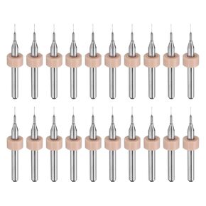 20pcs Micro PCB Drill Bits 0.1mm / 0.0039" Tungsten Steel Carbide Twist Mini Drill Tool with 1/8" Shank for Printed Circuit Board Stone CNC Engraving