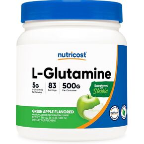Nutricost L-Glutamine Powder Supplement (Green Apple) 500g - Gut Support, 5 Grams per Serving, Sweetened with Stevia - Gluten Free, Non GMO