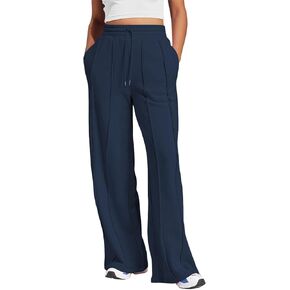 Herseas High Waisted Sweatpants for Women Elastic Elevated Seams Wide Leg Drawstring Loose Long Pants with Pockets