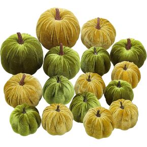 16pcs Velvet Fake Pumpkins Fall Table Decor Artificial Faux Handmade Champagne Pumpkins Home Decoration for Autumn Harvest Thanksgiving Wedding Halloween