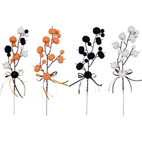 belupai Artificial Pumpkin Branches,6Pcs Black Pumpkin Fall Stems,Fake Pumpkin Twig Stem,Flower Autumn Floral Picks,DIY Pumpkin Twigs Bouquet for Thanksgiving Halloween Vase Flower Decor