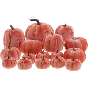 Thanksgiving Halloween Velvet Pumpkins 16 Pcs Artificial Assorted Sizes Foam Autumn Fake Handmade Farmhouse Table Kitchen Decorating(Black)