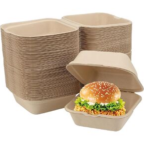 100 عبوة من حاويات الطعام على شكل صدفة مقاس 6x6 بوصة، حجرة واحدة للذهاب إلى صندوق همبرغر مع غطاء مفصلي، حاويات منزلية للمطابخ والحفلات والمطاعم وشاحنات الطعام، بني in Kuwait