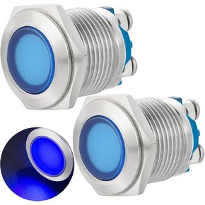 (2 Pcs) Signal Light Red 16mm Indicator Light LED 0.63" 12V/24V DC/AC Pilot Lamp Waterproof IP67 Metal Stainless steel 304